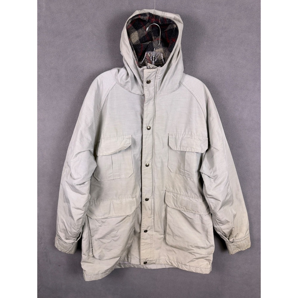 VINTAGE Woolrich Mens Jacket L Light Gray Plaid Wool Lined USA Made Read!